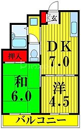 レジデンスおとめ 3階2DKの間取り