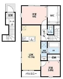 つくばエクスプレス 八潮駅 徒歩30分の賃貸アパート 2階2LDKの間取り