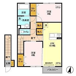 つくばエクスプレス 三郷中央駅 徒歩12分の賃貸アパート 2階2LDKの間取り