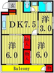 レイフ三郷 3DKの間取図画像