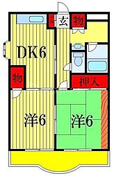 リバーサイドふじ 2DKの間取図画像