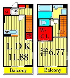 サンクローバー 1LDKの間取図画像