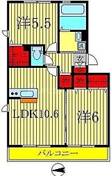 プランドール谷中D 2LDKの間取図画像