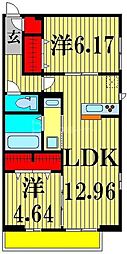 ブランエール白鳥 2LDKの間取図画像