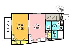 ウエルズ北岩 1DKの間取図画像