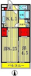 プランドール幸房弐番館 2Kの間取図画像