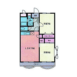ウイングキヤツスル 2LDKの間取図画像
