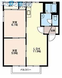 フレグランス・ヴェルデ 2LDKの間取図画像