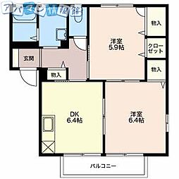 シャーメゾン・ランブルF 2DKの間取図画像