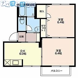 コンフォートC 2DKの間取図画像