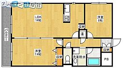 レガーロ旭町 2LDKの間取図画像