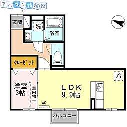 ラ・ランド浜谷A 1LDKの間取図画像