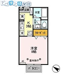 サフランB 1Kの間取図画像