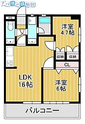 文京日鉄シャトウ 2LDKの間取図画像