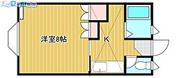パルシェ万代 1Kの間取図画像