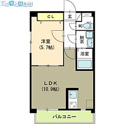 レンテ美咲 1LDKの間取図画像