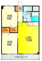 鶴見緑地道端マンション 2LDKの間取図画像