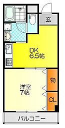 メゾン交楽園参番館 1DKの間取図画像