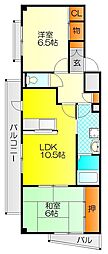 サンシティキタノ 2LDKの間取図画像