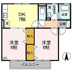 ハイカムールB 2DKの間取図画像