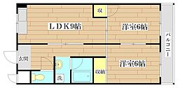 レジデントヒラノ 2LDKの間取図画像