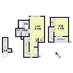 WoodCrest沼袋Terrace 1LDKの間取図画像