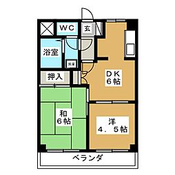 サンローゼ津田 2DKの間取図画像