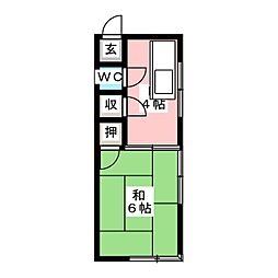ひまわり荘 1Kの間取図画像