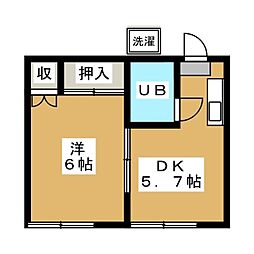 ヴィラ中野 1DKの間取図画像