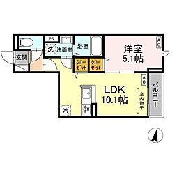 セレスティア若宮 1LDKの間取図画像