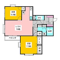 ビューラー八成山 2LDKの間取図画像