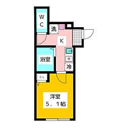 バーミープレイス東伏見 1階1Kの間取り