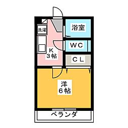 ラ・フルール 2階1Kの間取り