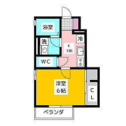 ハウス三生 1階1Kの間取り