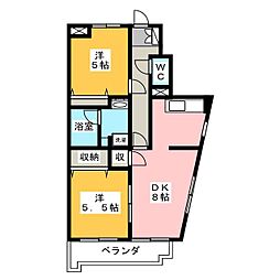 すずらんマンション 3階2DKの間取り