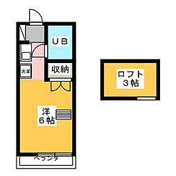 グリーンハイム 2階ワンルームの間取り