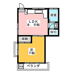 スイートハイツ 2階1LDKの間取り