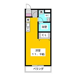 栗山ヴィレッジ 3階ワンルームの間取り