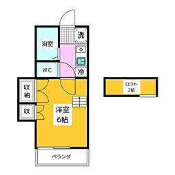 エトワール武蔵野 2階1Kの間取り