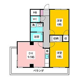 第一石原ビル 2DKの間取図画像
