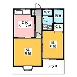 ハイツハピネス 2DKの間取図画像