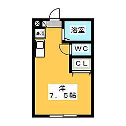 カーサファンテール ワンルームの間取図画像