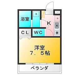 リヴェール 1Kの間取図画像
