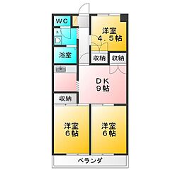 ロング・キャッスル1 3DKの間取図画像