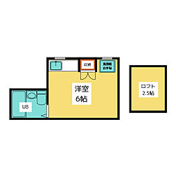 プラムハイツ 2階ワンルームの間取り