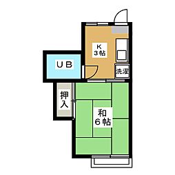 ヴィラワクイ 1Kの間取図画像