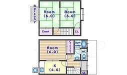 JR山陰本線 太秦駅 徒歩5分の賃貸一戸建て 2階3Kの間取り