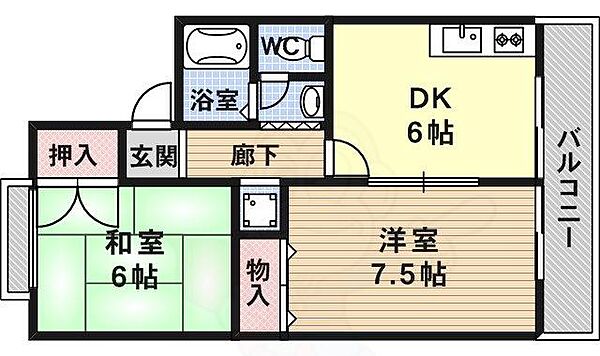 京都府京都市西京区桂上野西町(賃貸アパート2DK・2階・42.12㎡)の写真 その2