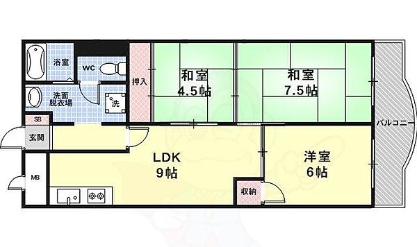 京都府京都市右京区太秦西蜂岡町(賃貸マンション3LDK・2階・60.21㎡)の写真 その2