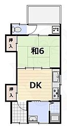 オークハウス 2階1DKの間取り